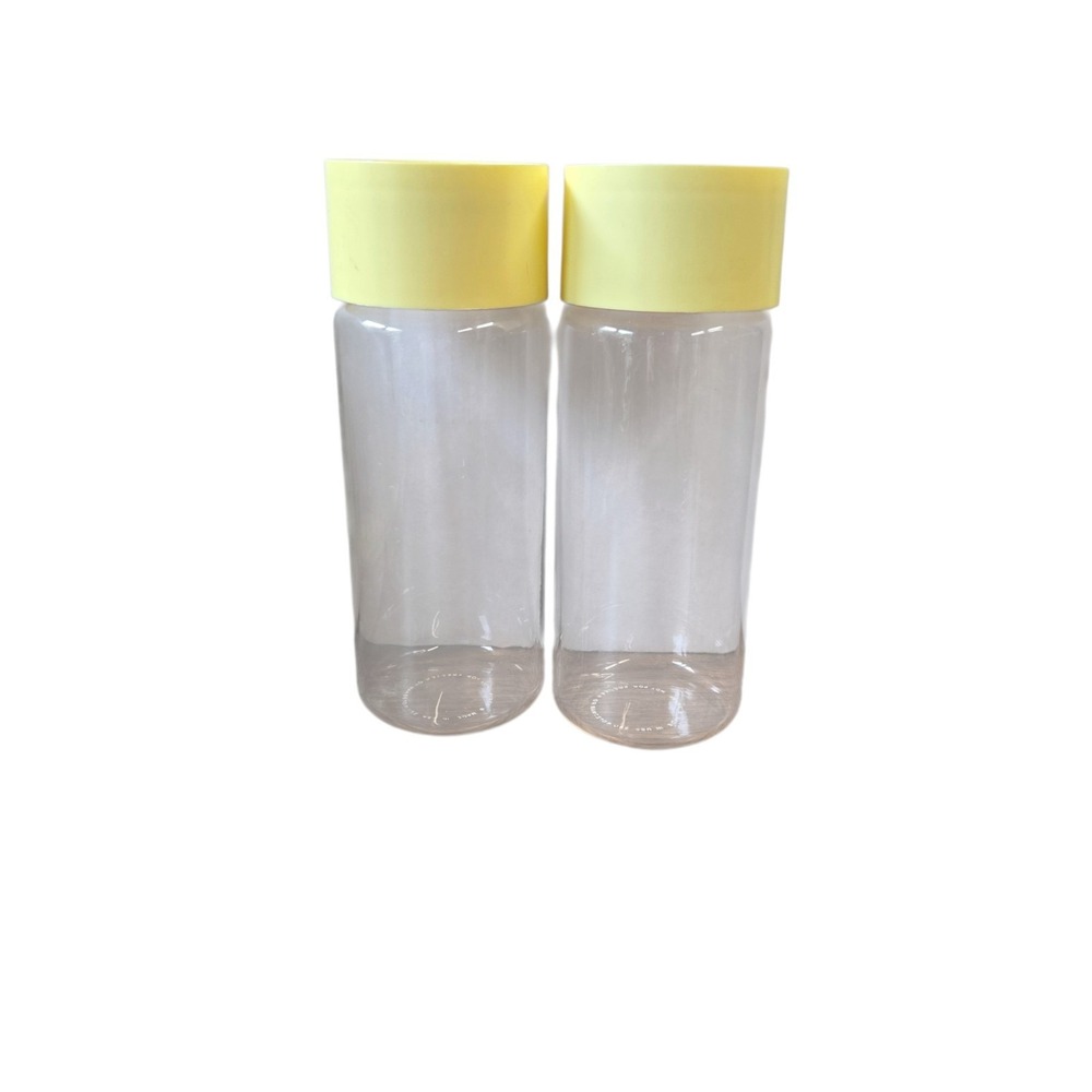 2 Vintage Pyrex Store N' Seal Glass Juice Storage Yellow Lid